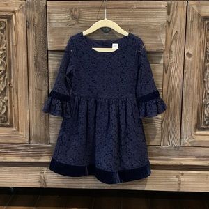 Gap Kids Navy Floral Lace Bell-Sleeve Dress